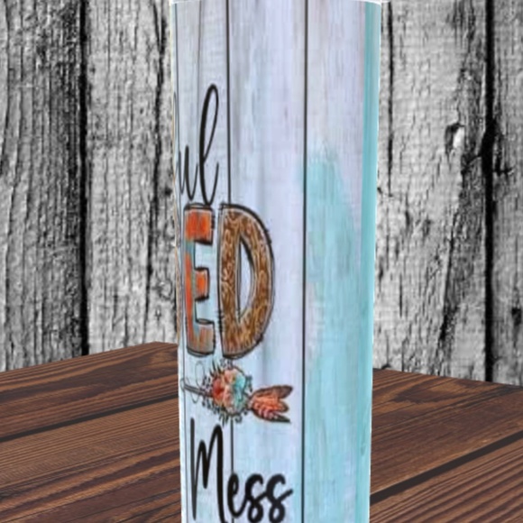 Thankfully Blessed and Kind of a Mess 20 oz Skinny Tumbler - Picture 4 of 5